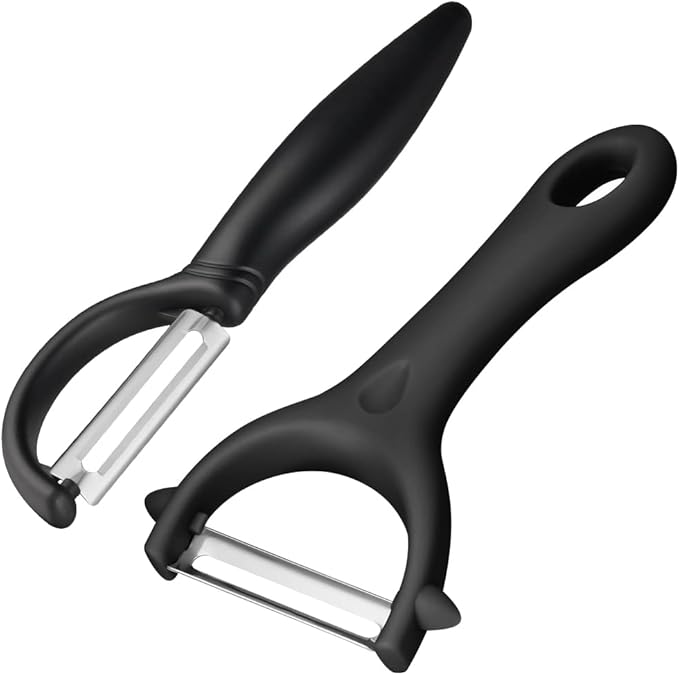 AUAUY 2PCS Potato Peeler, Y and I-Shaped Swivel Vegetable Peeler Set, Fruit Peeler for Kitchen, Non-Slip Grip Peeler, Ergonomic Handle Sharp Blade Stainless Steel Peeler(Black)