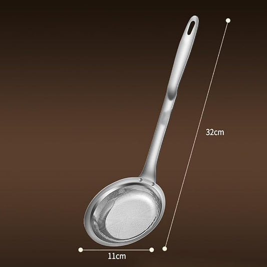 Stainless Steel Fine Mesh Colander Spoon Long Handle Mesh Sieve Strainer Grease Skimmer Spoon Food Oil Filter Strainers Metal Kitchen Strainer Sifter with Handle L