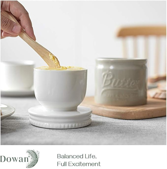 DOWAN Butter Keeper, French Butter Dish, Ceramic Candy Servers for Storage, No More Hard Butter & Humanized Water Line, Grey