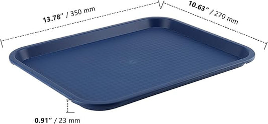 ZOENHOU 6 Pack 14 x 10 Inch Plastic Fast Food Tray, Rectangular Cafeteria Trays Food Serving Tray Bulk, Plastic Lunch Trays for Serving Food Home Restaurant Dinning Room Organization, Blue