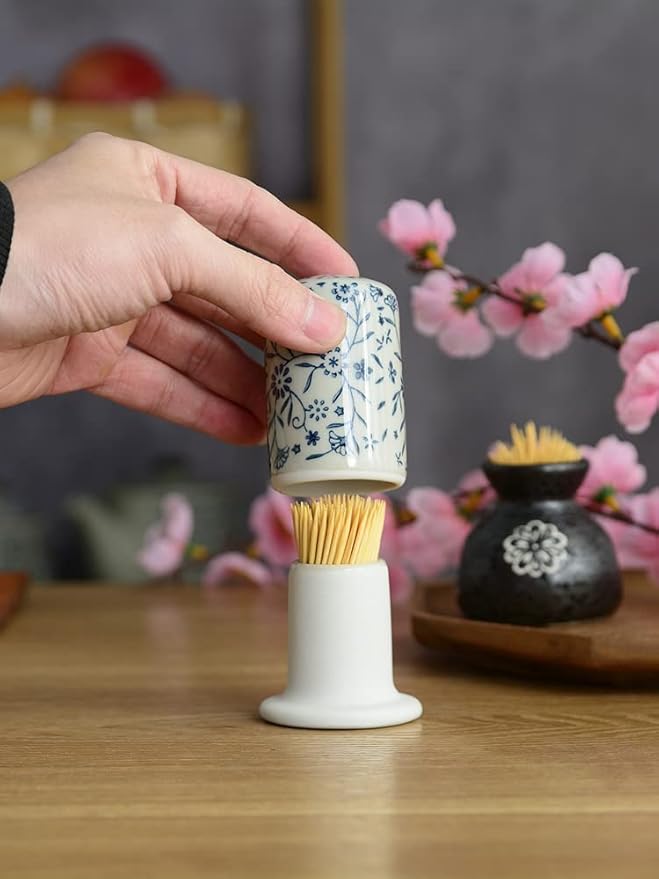 123Arts Ceramic Toothpick Holder Retro Hand Painted Flower Toothpick Box,Table Decoration