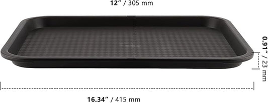ZOENHOU 6 Pack 16 x 12 Inch Plastic Fast Food Tray,Rectangular Plastic Cafeteria Trays Serving Trays for Serving Food, Black