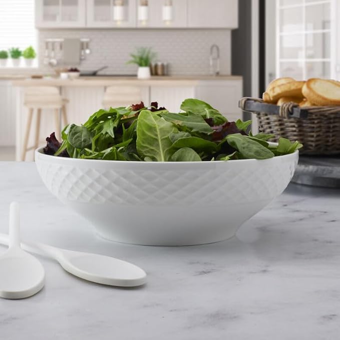 Mikasa Trellis White Bone China Lightweight Chip Resistant Vegetable Serving Bowl, White