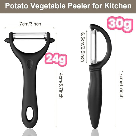 2PCS Potato Vegetable Peeler Set, Fruit Peeler for Kitchen Ergonomic Handle Sharp Blade Stainless Steel Peeler