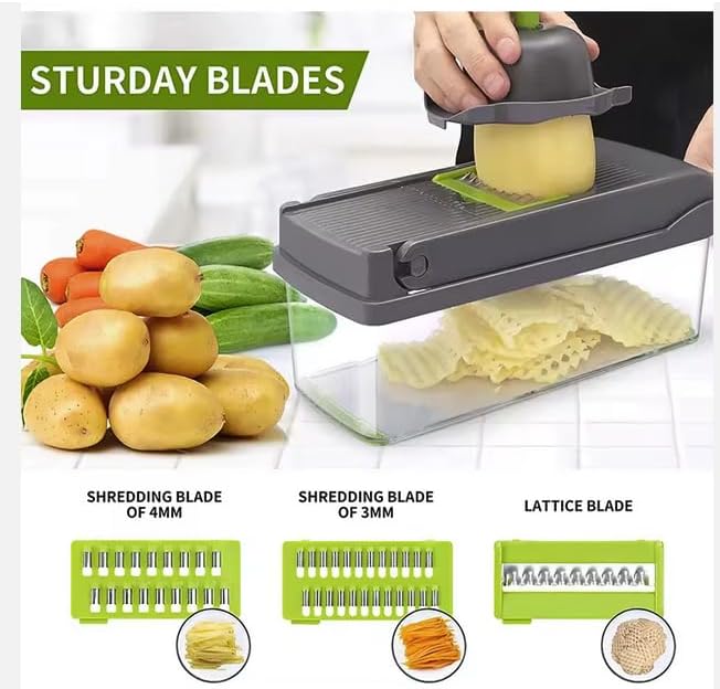 Multifunctional 16 in 1 Hand Operated Vegetable Mandoline Slicer Veggie Chopper, Food Chopper Onion Cutter Vegetable Slicer