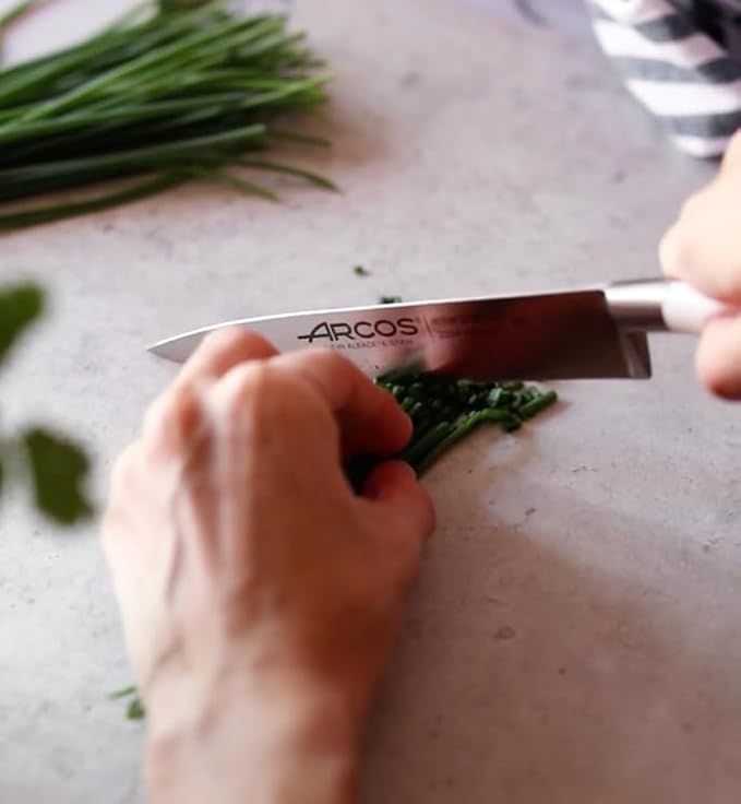 Arcos Forged Chef Knife 6 Inch Stainless Steel. Multi-Use Professional Cooking Knife with Ergonomic Polyoxymethylene Handle and 150mm Blade. Series Riviera Blanc. Color White