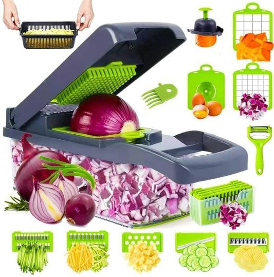 16-in-1 Vegetable Chopper Pro - Stainless Steel, BPA-Free | Mandoline Slicer & Dicer Set with Drain Basket, Compact 13" Storage, Safe for Kids