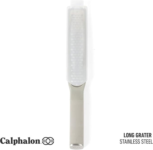 Calphalon Edge Stainless Steel Handheld Grater Lemon Zester W/Cover & Rubber Handle - Taupe
