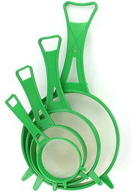 4-Piece Kitchen Strainer Set - Nylon Mesh Strainer - Assorted Medium Sizes (Set of 4) & Colors (Blue, Red, Green)