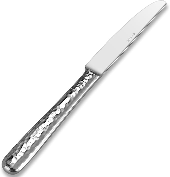 KEAWELL Premium 9.3" Louise Dinner Knives, Set of 4, Brightly-Mirror polished, Stainless Steel, Dishwasher Safe (Hammered)