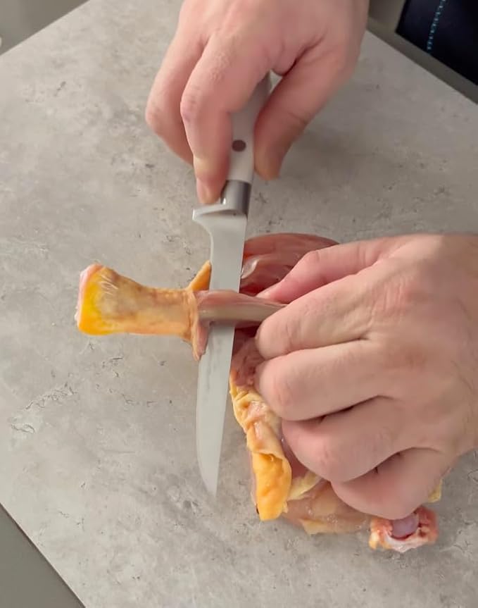Arcos Boning Knife 5 Inch Nitrum Stainless Steel and 130 mm blade. Professional Butcher Knife to Slice Bones from Meat. Ergonomic Polypropylene Handle. Series Riviera Blanc. Color White