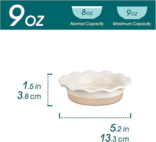 vancasso Mini Pie Pans Set of 6, 5.2 Inch Ceramic Deep Dish Pie Plates with Ruffled Edge for Baking, Microwave & Oven Safe, Cream Colored