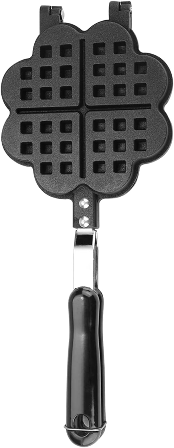 Heart Shape Waffle Maker for Stovetop, Non Stick Aluminum Campfire Waffle Iron with Detachable Handle, Portable Cookware for Outdoor Camping, RV and Home Kitchen
