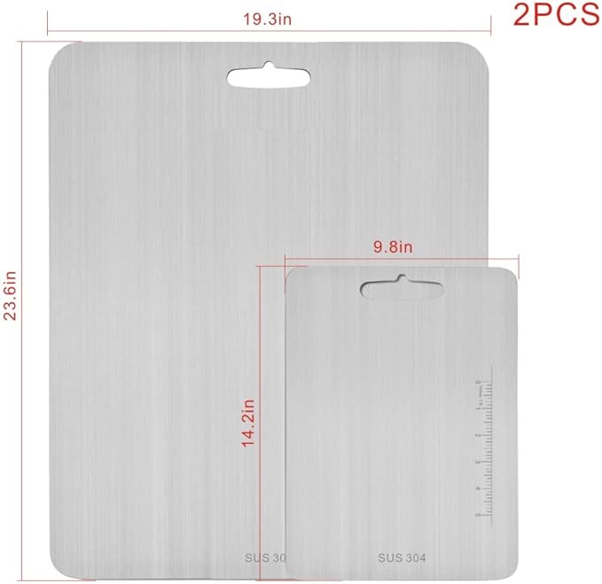 (23.6"x 19.3"and14.2" x 9.8") Extra Large Cutting Board 304 Stainless Steel,Chopping Board for Meat Vegetable Fruit Fish Cheese Kneading Rolling Bread Pizza Biscuits Dough (2pcs)…