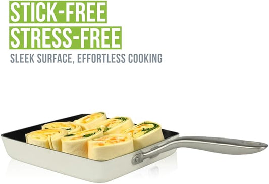 ValenCera TeChef Collection | Ceramic Nonstick Egg Frying Pan, Nontoxic - Nontoxic - Free of PFAS, PFOA, PTFE, Made in Korea (Square Pan)