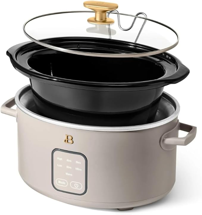 Beautiful 4-Quart Slow Cooker with Touch-Activated Display, Programmable Digital Controls, Removable Non-Stick Pot, Keep Warm Function (Porcini Taupe)