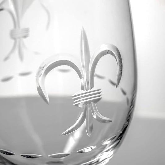 Rolf Glass Fleur De Lis All Purpose Wine Glass 18 Ounce | Set of 2 Large Wine Glasses | Lead-Free Engraved Crystal Glass | Made in the USA