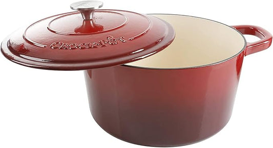 Crock Pot Artisan 5-Quart Round Enameled Cast Iron Dutch Oven – Red, Durable Heavy-Duty Cookware for Slow Cooking, Roasting, Baking with Lid