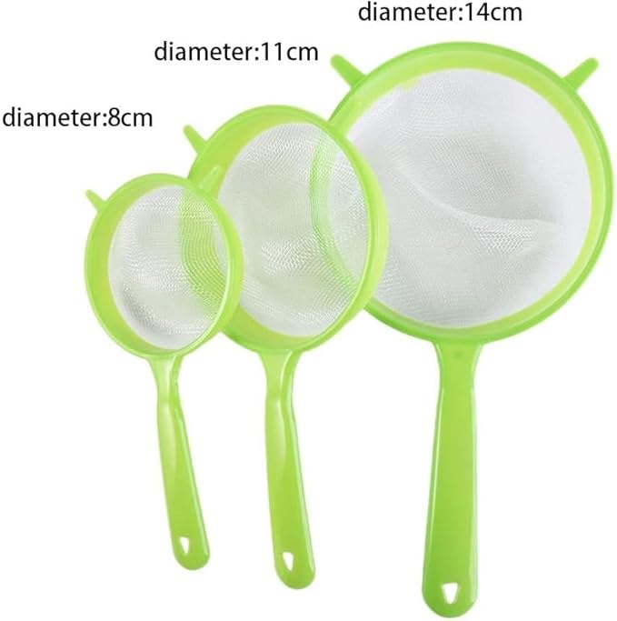 Flour Sifter with Long Handle, 3 Pcs/Set Green Plastic Hangable Flour Colander Powder Filter Strainer Fine Mesh Colander Coffee Filter Tea Strainer, Strainers and Colanders Food Strainers