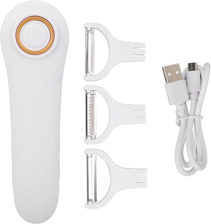 Electric Potato Peeler, Handheld Vegetable Peeler Set with 3 Interchangeable Blade Heads USB Rechargeable Veggie Fruit Peeler for Pears, Carrots, Cucumber