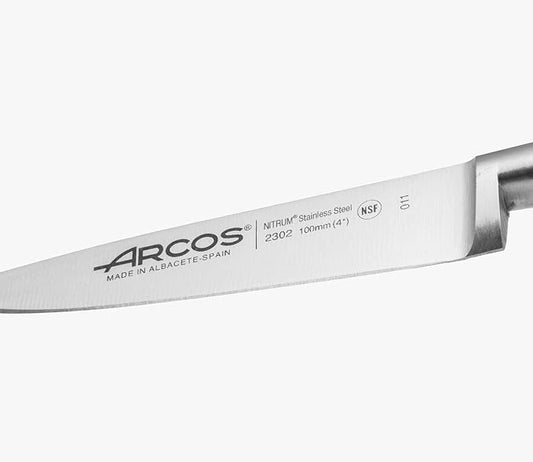 Arcos Forged Knife 4 Inch Stainless Steel. Kitchen Knife for Peeling Fruits and Vegetables. Ergonomic Polyoxymethylene Handle and 100mm Blade. Series Riviera. Color Black