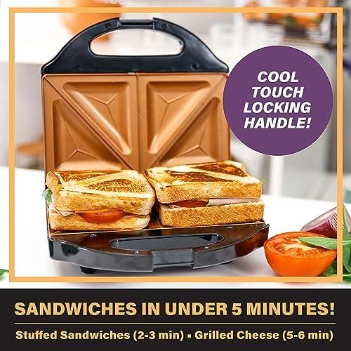 Gotham Steel Nonstick Panini Press Sandwich Maker,2in1 Breakfast Sandwich Maker Grill/Sandwich Press Grill with Indicator Light, Makes 2 Sandwiches with Easy Cut Edges,(Pack of 2)
