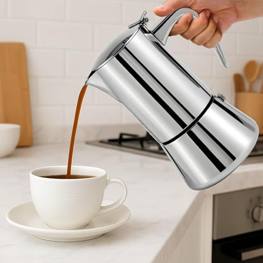 Natier Stainless Steel Stovetop Espresso Maker – Italian Moka Pot, Induction Compatible Espresso Coffee Maker with Safety Valve (6 Cups)