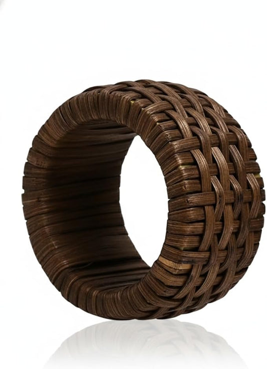 ALPHA Living HOME Woven Napkin Rings Set of 12, Rustic Farmhouse Cane Napkin Rings Round Handmade Napkins Rings Boho Tabletop Decor for Thanksgiving Christmas Party Wedding Deco (Brown)