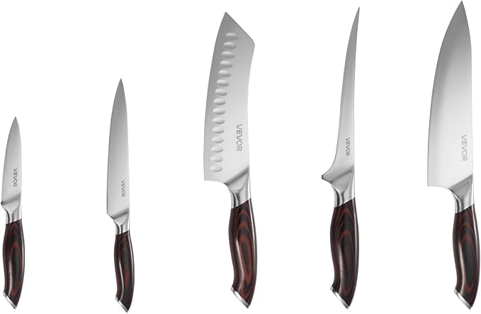 VEVOR Kitchen Knife Set, 5 Piece High Carbon Stainless Steel Sharp Knife Set, Durable and Rust-Resistant, Professional Kitchen Cutlery with Ergonomic Crack-Resistant Handle, for Precise Cutting