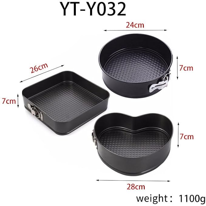 JNXHON Springform Heart shaped Cake pans Round Squar Non-stick Cheesecake Baking Tray with Detachable Bottom Heart Cake Mold for Christmas and Valentine's Day Baking Heart Round Square Set of 3