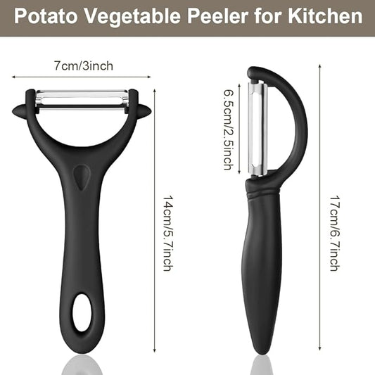 AUAUY 2PCS Potato Peeler, Y and I-Shaped Swivel Vegetable Peeler Set, Fruit Peeler for Kitchen, Non-Slip Grip Peeler, Ergonomic Handle Sharp Blade Stainless Steel Peeler(Black)