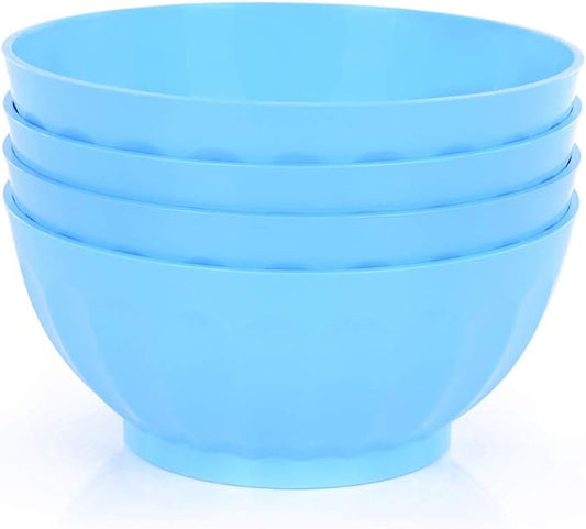 Mintra Unbreakable Plastic Bowl, BLUE 4pk - Large, 1.8L, 60oz, 7.75inW x 3.25inH - (Part Of A Set) - Salad, Snacks, Breakfast Cereal, Fruit, Popcorn, Soup, Colorful, Shatterproof, BPA Free