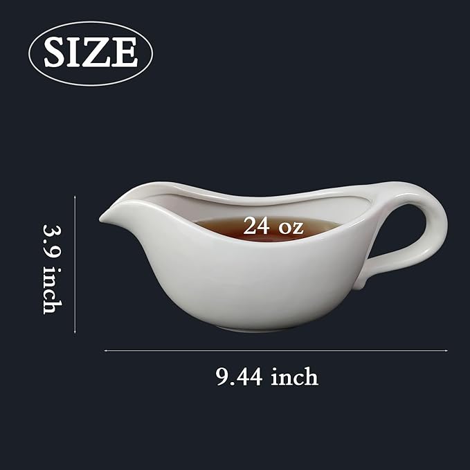 TripDock 24 Oz Gravy Boat- Large Capacity Thanksgiving Farmhouse Gravy Boat/White-Perfect Addition to Your Holiday Table Setup