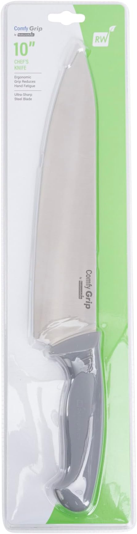Restaurantware Comfy Grip 10 Inch Chef's Knife 1 Sharp Cooking Knife - Ergonomic Handle Non-Slip Grip Gray Stainless Steel Kitchen Knife Dishwashable Slice Dice Mince or Chop Ingredients