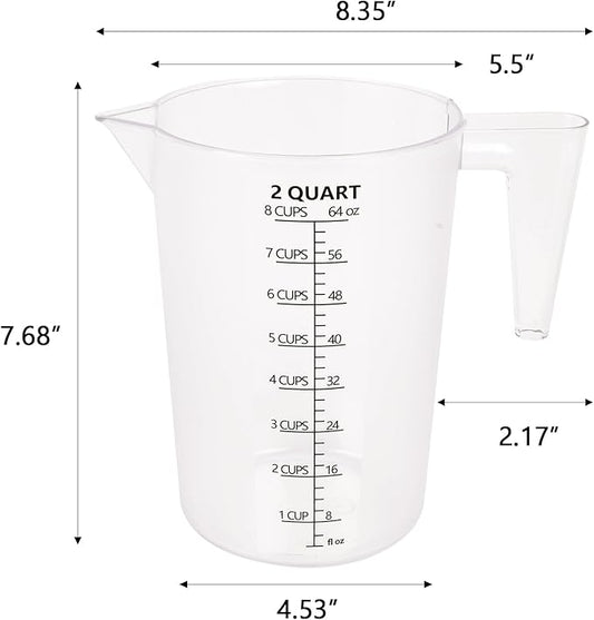 Food-Grade Plastic Measuring Pitcher – 64 Ounce & 8 Cups Measuring Cups with Handle for Liquid, Motor Oil, Pool & Lawn Chemicals, Dilution, Soap Mixing, Brewing, Commercial & Kitchen Use(2000ml)