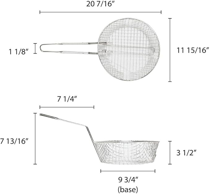 TrueCraftware- 12" Round Coarse Mesh Culinary Basket Nickel Plated with 9-1/8" Handle Length- Kitchen Frying Basket Food Strainer Skimmer Strainer for Cooking Home Kitchen Restaurants