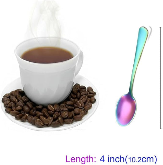 Wesdxc56 Demitasse Espresso Spoons, Mini Coffee Spoon, 4 Inches Stainless Steel Small Spoons for Dessert, Set of 6(Rainbow)