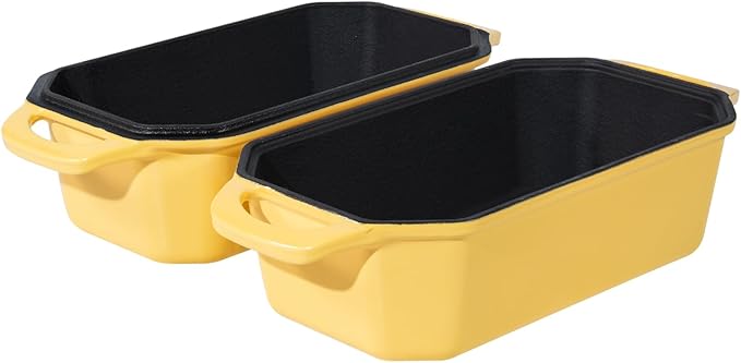 Flavehc Bread Pan Cast Iron Loaf Pan with Lid Bread Loaf Pan 9x5 Inch Loaf Pan Enameled Cast Iron Sourdough Loaf Pan, Yellow