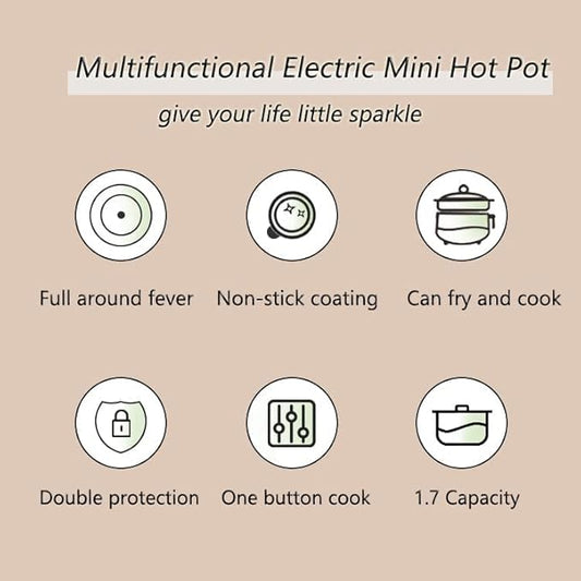 Drizzle Electric Cooker 1.7L - Multifunctional Hot Pot Non-stick Pan - Dorm Office Portable Rapid Ramen Cooker Boil Dry Protection - For Noodles Steak Cooker Eggs Stir-Frying Pasta Oatmeal