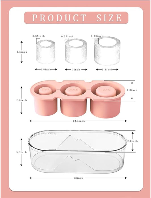 2PC Ice Mold for Stanley Cup 30/40 Oz - Easy Fill and Release Without Touching Ice, Silicone Ice Cube Tray with Clear Lid and Bin for Freezer, Whiskey, Cocktail (Pink+Pink)
