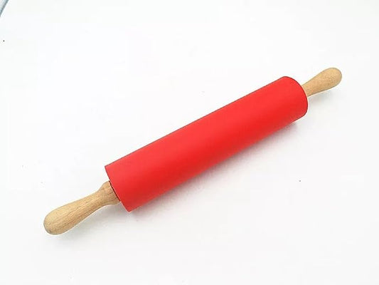 Silicone Rolling Pin Non Stick Surface,Rolling Pins For Baking With Wooden Handle,Dough Roller For Pizza,Bread,French Fondant,dough,Pie Cookie,Handmade Noodles1.97X15.15 (Red)