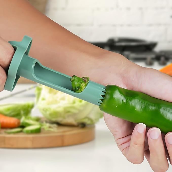 2 in 1 Pepper Seed Corer Remover, Fruit Pepper Corer, Bell Peppers Corers, Quick Cut, Fruit and Vegetable Seed Remover, Kitchen Vegetable, Zucchini Tomato (Green 3PCS)