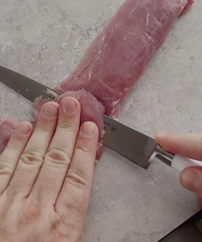 Arcos Forged Knife 8 Inch Nitrum Stainless Steel and 200 mm blade. Sharp Knife to Meat and Fish. Ergonomic Polyoxymethylene POM Handle. Series Riviera Blanc. Color White