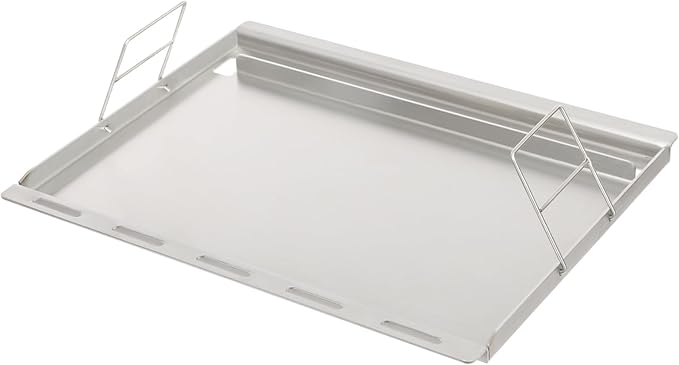 25" x 20" Stainless Steel Griddle Insert for Gas Grill, Flat Top Plate Insert with Grease Drain Hole and Removable Handles for Gas and Charcoal Grills, Camping and Parties