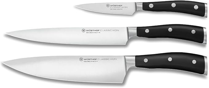 Wüsthof Classic Ikon 3-Piece Chef's Knife Set, Black