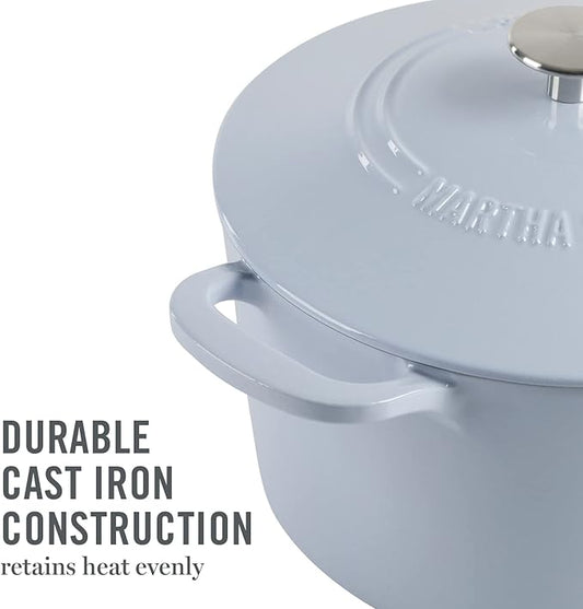 MARTHA STEWART Gatwick 7-Quart Enamel Cast Iron Dutch Oven Pot with Lid – Lavender Purple – Durable Heavy-Duty Dutch Oven for Slow Cooking, Braising & Baking