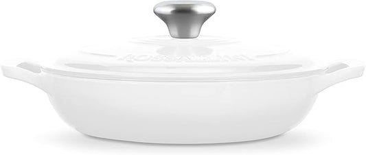 ROSSALLINI Signature Enameled Cast Iron Braiser, Non-Stick Serving Pot with Tight Fitting Lid for Perfect Roasting, Baking, Sauteing, Searing, and Pan Frying | 2.25Q (2.1L) - White
