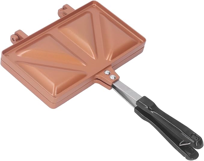 TOPINCN Baking Pan,Double Sided Heating Aluminum Alloy Panini Maker Pan Even Heating Portable Press Grill for Sandwiches (Gold)