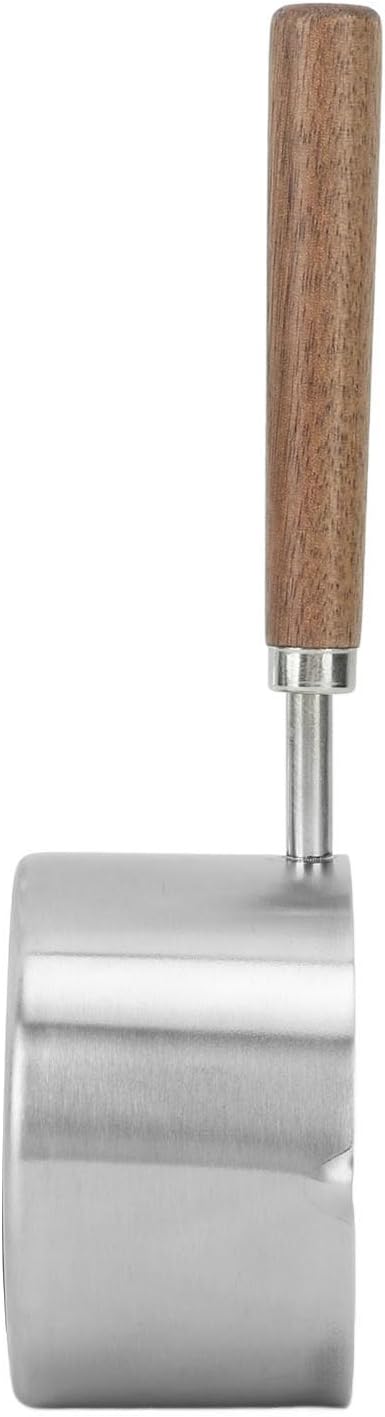 Alomejor Small Sauce Pan, 304 Stainless Steel Butter Warmer with Walnut Handle, 200ml Flat Bottom Pot for Melting Butter and Camping Cooking