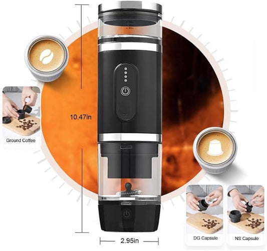 Caalio Portable Espresso Maker with Heating & Milk Frothing Cup, Coffee Maker, 3-in-1 Compatible with Ground Coffee and Dual Capsule Formats,Type-C Rechargeable Battery, Leak-Proof & Durable Design
